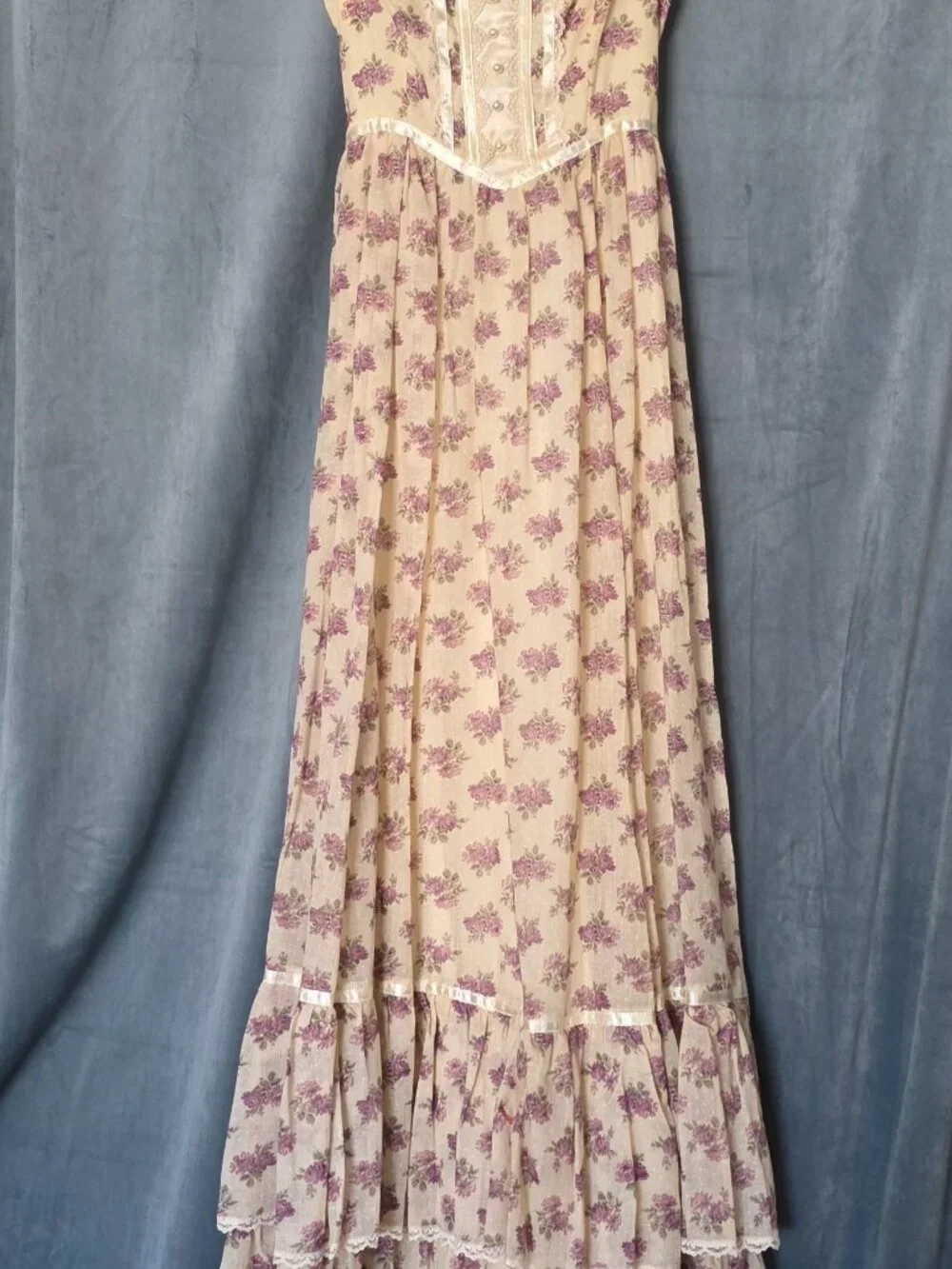Vintage 70s Gunne Sax 2-Piece Calico Floral Maxi Dress & Crop Bolero Jacket Set